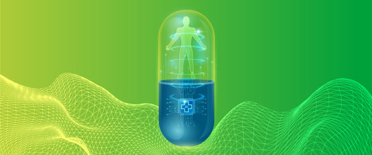 Innovative medicine capsule with human and digital elements merging