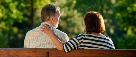Woman with HD embracing her husband as they sit outside, choosing to prioritize her best relationships