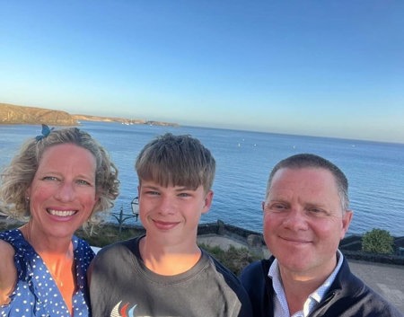  Tim, with his wife, Kate, and his son, Felix, enjoying the blue seas and skies of Lanzarote