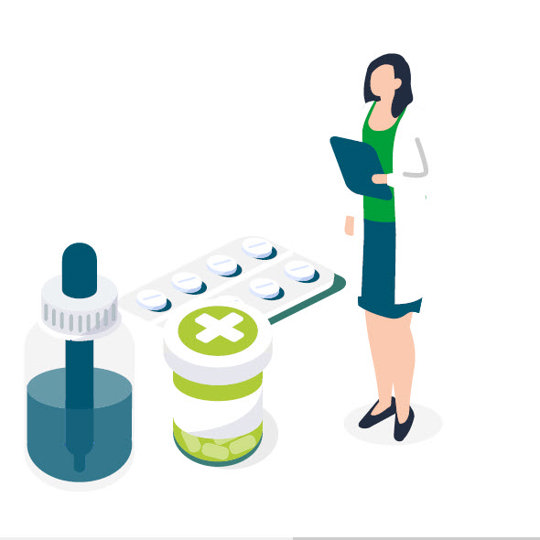 Pharmacist-looking-at-various-medicines