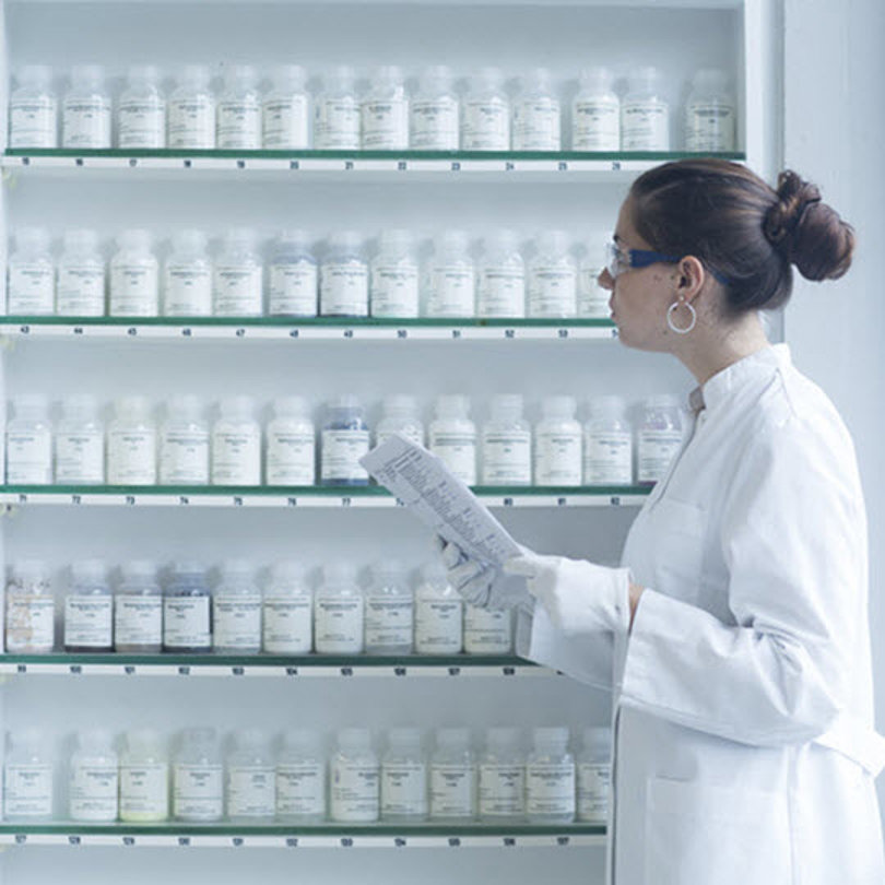 Pills sorted on shelves